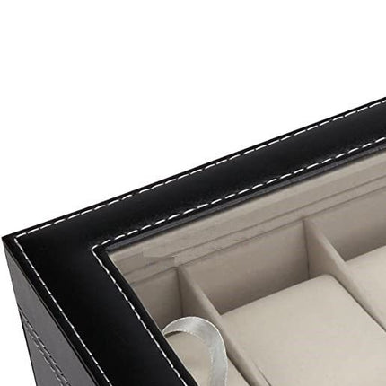 Black PU Leather Watch Organizer Display Storage Box Cases for Men & Women (12 slots).