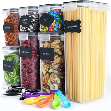 7 Pieces Plastic BPA Free Food Storage Containers for Kitchen (Black).