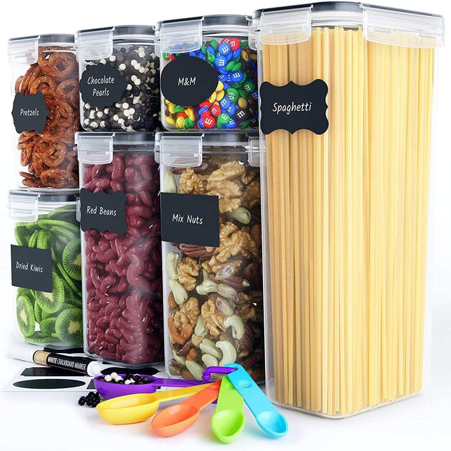 7 Pieces Plastic BPA Free Food Storage Containers for Kitchen (Black).