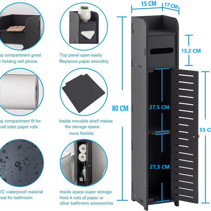Toilet Paper Roll Holder for Bathroom (Black, 80 cm).