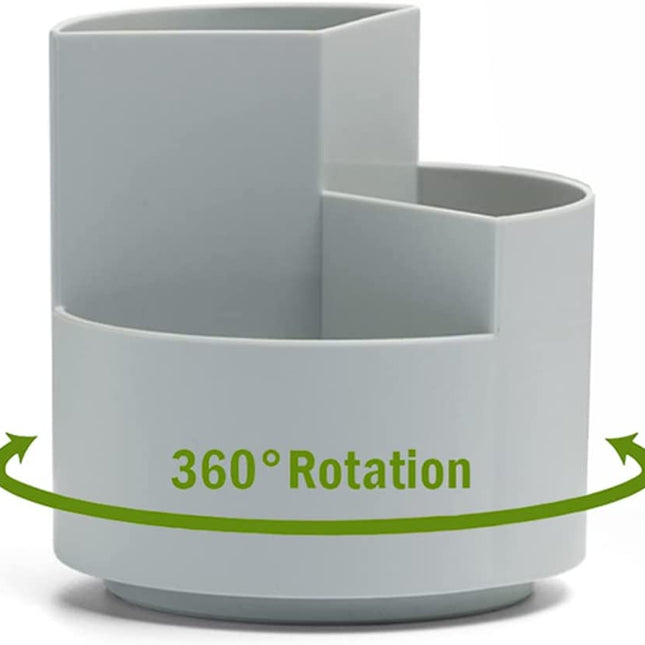 360 degree rotating multi-functional pen holder with 3 separate layer for office desk organiser (Grey).