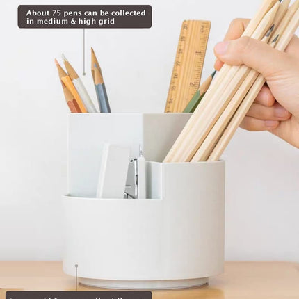 360 degree rotating multi-functional pen holder with 3 separate layer for office desk organiser (Grey).
