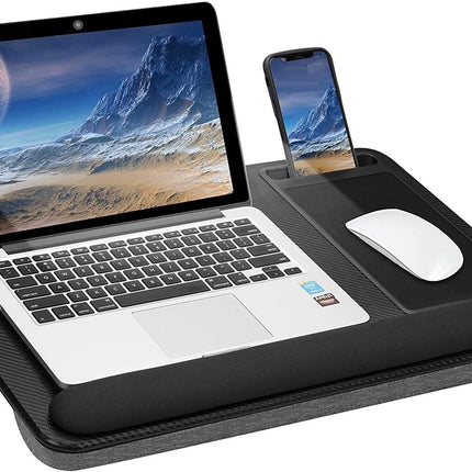 Portable Laptop Desk with Device Ledge, Mouse Pad and Phone Holder for Home Office (Black, 43cm).