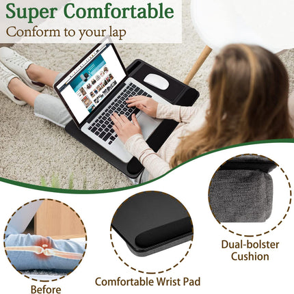 Portable Laptop Desk with Device Ledge, Mouse Pad and Phone Holder for Home Office (Black, 43cm).