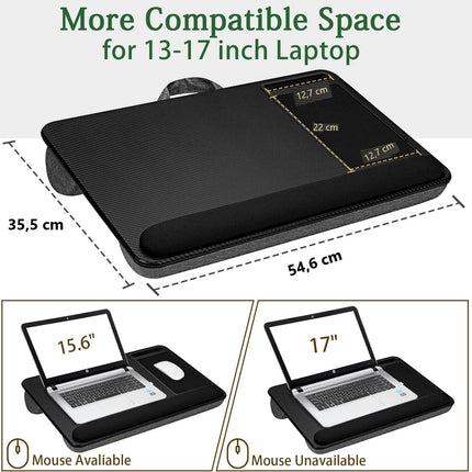 Portable Laptop Desk with Device Ledge, Mouse Pad and Phone Holder for Home Office (Black, 43cm).