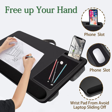 Portable Laptop Desk with Device Ledge, Mouse Pad and Phone Holder for Home Office (Black, 43cm).