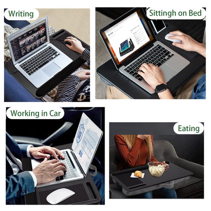 Portable Laptop Desk with Device Ledge, Mouse Pad and Phone Holder for Home Office (Black, 43cm).