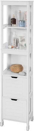 Freestanding Tall Cabinet with Standing Shelves and Drawers.