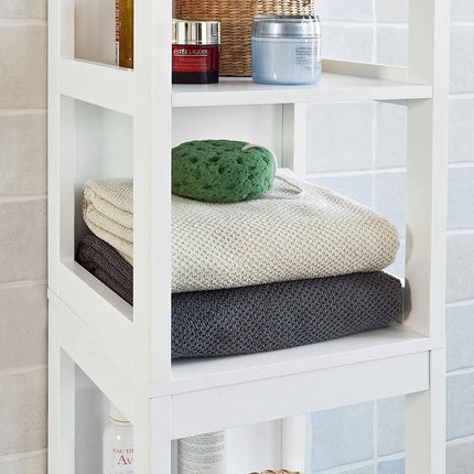 Freestanding Tall Cabinet with Standing Shelves and Drawers.