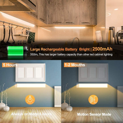 54 LED Rechargeable Under Cabinet Night Lighting for Kitchen and Bedroom (Silver and Yellow Light).