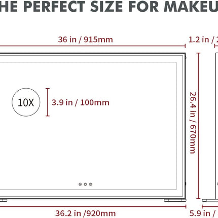 Large Hollywood Makeup Mirror 3 Modes Lighted and Smart Touch Control (92 x 68 cm).