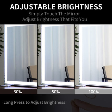 Large Hollywood Makeup Mirror 3 Modes Lighted and Smart Touch Control (92 x 68 cm).