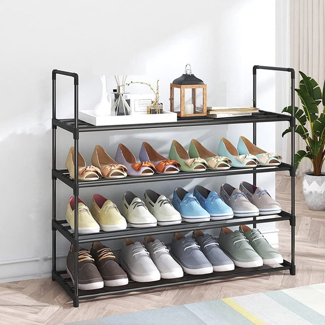 4-Tier Stainless Steel Shoe Rack Storage Organizer to Hold up to 20 Pairs of Shoes (80cm, Black).