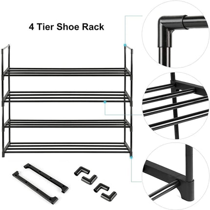4-Tier Stainless Steel Shoe Rack Storage Organizer to Hold up to 20 Pairs of Shoes (80cm, Black).