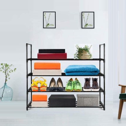 4-Tier Stainless Steel Shoe Rack Storage Organizer to Hold up to 20 Pairs of Shoes (80cm, Black).