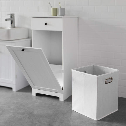 White Bathroom Cabinet with Laundry Basket and Drawer.