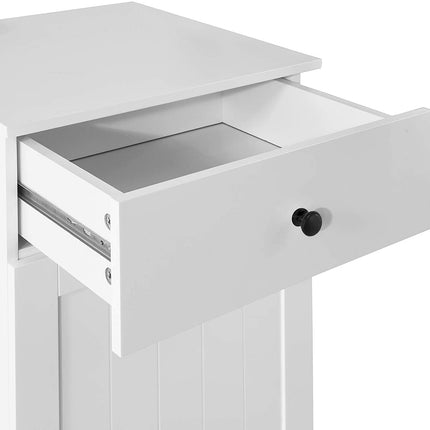 White Bathroom Cabinet with Laundry Basket and Drawer.