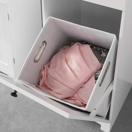 White Bathroom Cabinet with Laundry Basket and Drawer.