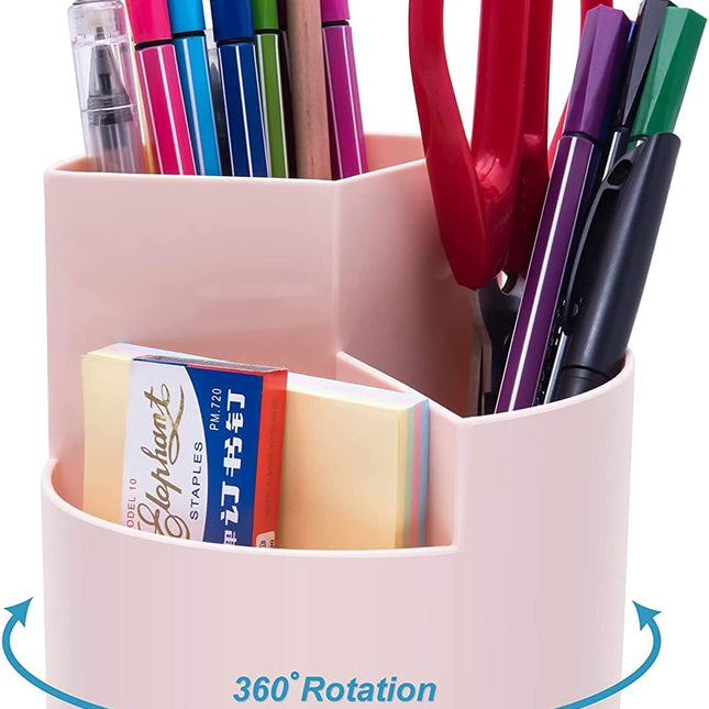 360 degree rotating multi-functional pen holder with 3 separate layer for office desk organiser (Pink).