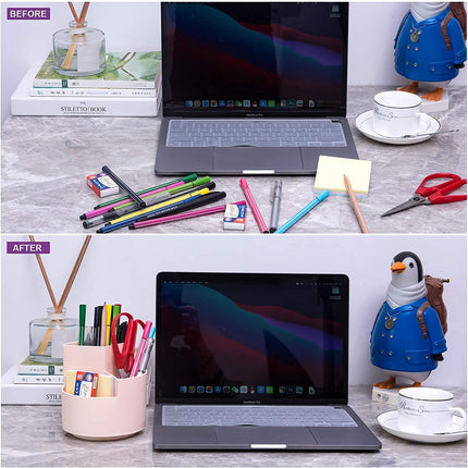 360 degree rotating multi-functional pen holder with 3 separate layer for office desk organiser (Pink).