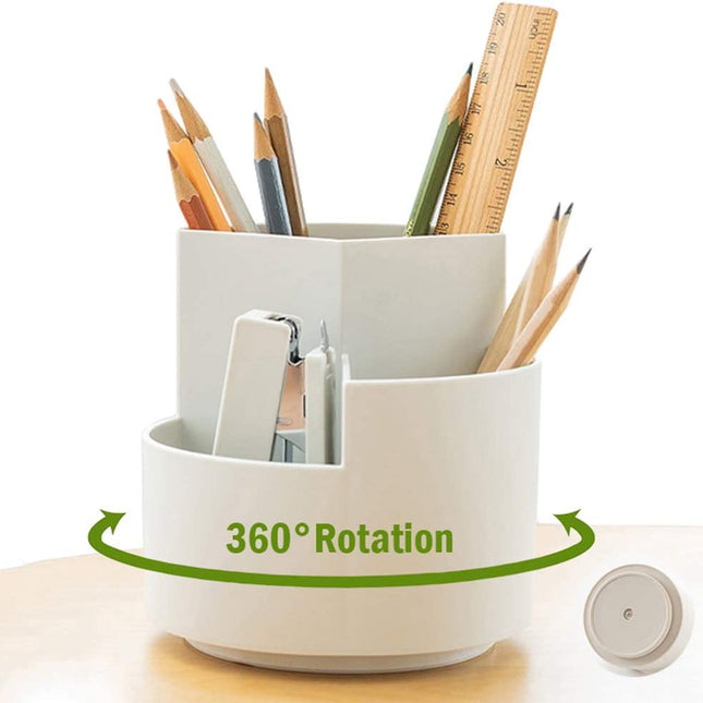 360 degree rotating multi-functional pen holder with 3 separate layer for office desk organiser (White).