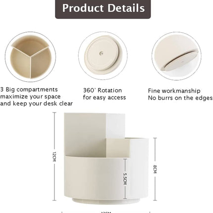360 degree rotating multi-functional pen holder with 3 separate layer for office desk organiser (White).