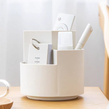 360 degree rotating multi-functional pen holder with 3 separate layer for office desk organiser (White).