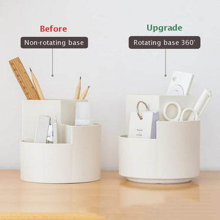 360 degree rotating multi-functional pen holder with 3 separate layer for office desk organiser (White).