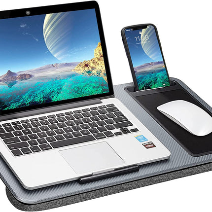 Portable Laptop Desk with Device Ledge, Mouse Pad and Phone Holder for Home Office (Silver, 40cm).