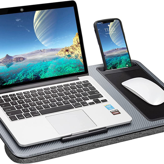 Portable Laptop Desk with Device Ledge, Mouse Pad and Phone Holder for Home Office (Silver, 40cm).