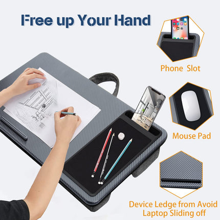 Portable Laptop Desk with Device Ledge, Mouse Pad and Phone Holder for Home Office (Silver, 40cm).