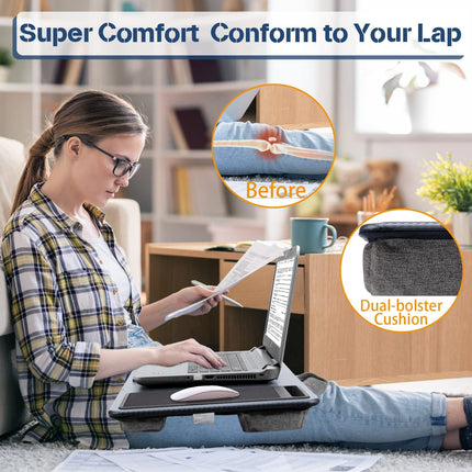 Portable Laptop Desk with Device Ledge, Mouse Pad and Phone Holder for Home Office (Silver, 40cm).
