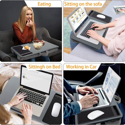 Portable Laptop Desk with Device Ledge, Mouse Pad and Phone Holder for Home Office (Silver, 40cm).