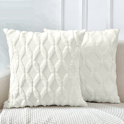 2 Pack Decorative Boho Throw Pillow Covers 45 x 45 cm (White).