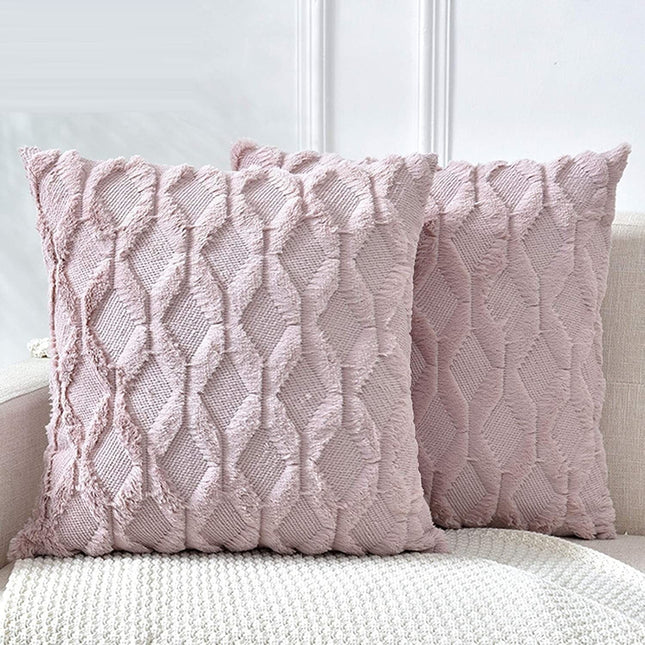 2 Pack Decorative Boho Throw Pillow Covers 45 x 45 cm (Pink).