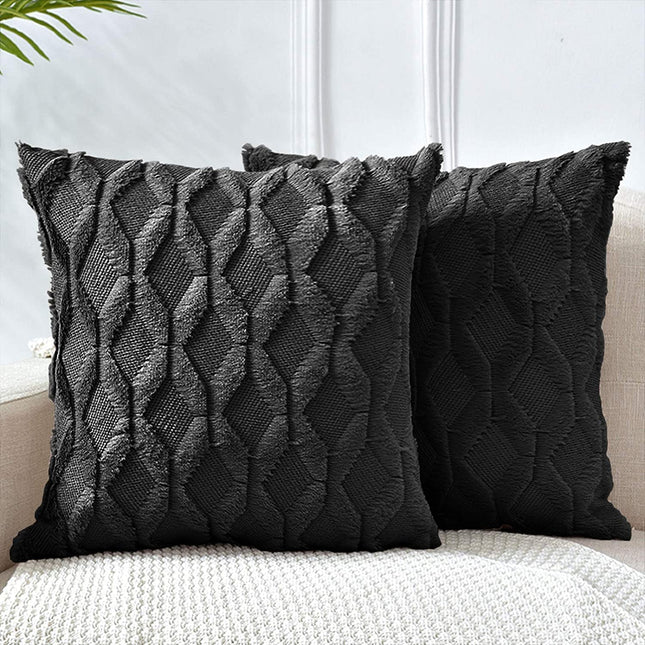 2 Pack Decorative Boho Throw Pillow Covers 45 x 45 cm (Black).