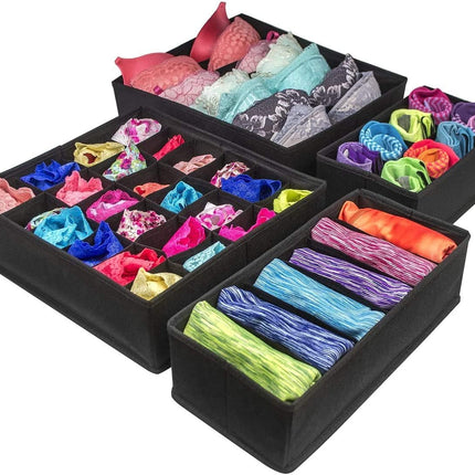 4 Pack Foldable Drawer Dividers Storage Boxes (Black).