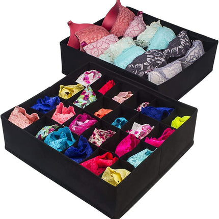 4 Pack Foldable Drawer Dividers Storage Boxes (Black).