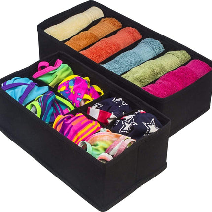 4 Pack Foldable Drawer Dividers Storage Boxes (Black).