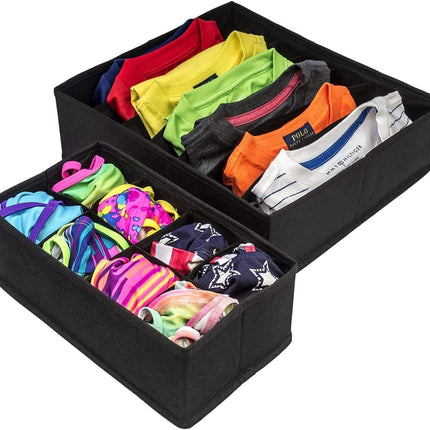 4 Pack Foldable Drawer Dividers Storage Boxes (Black).