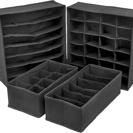 4 Pack Foldable Drawer Dividers Storage Boxes (Black).
