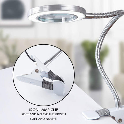 Lighting LED 8X Magnifying Lamp with Metal Clamp 360&deg; Flexible Gooseneck and USB Plug Design for Tattoo, Manicure and Reading.