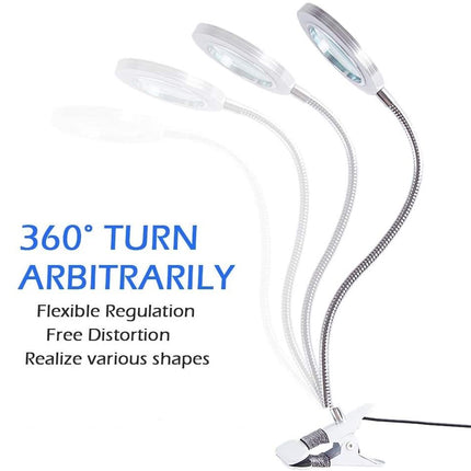 Lighting LED 8X Magnifying Lamp with Metal Clamp 360&deg; Flexible Gooseneck and USB Plug Design for Tattoo, Manicure and Reading.