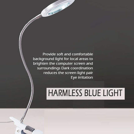 Lighting LED 8X Magnifying Lamp with Metal Clamp 360&deg; Flexible Gooseneck and USB Plug Design for Tattoo, Manicure and Reading.