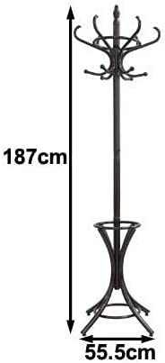 Brown Coat Rack with Stand Wooden Hat and 12 Hooks Hanger Walnut tree.