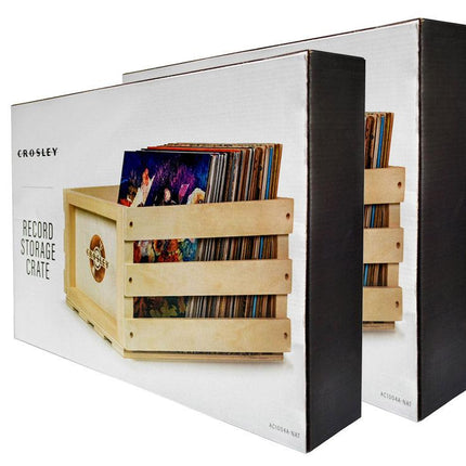 Twin Pack Crosley Vinyl LP Record Storage Crate Natural Wood.