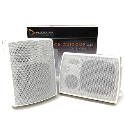 New Audioline Indoor Outdoor Speaker Pair 3-Way 4\" Bookshelf Wall / Ceiling Mount.