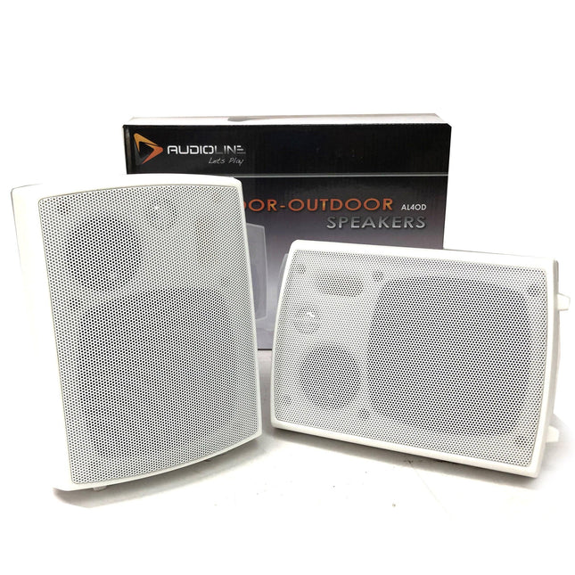 New Audioline Indoor Outdoor Speaker Pair 3-Way 4\" Bookshelf Wall / Ceiling Mount.