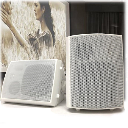 New Audioline Indoor Outdoor Speaker Pair 3-Way 4\" Bookshelf Wall / Ceiling Mount.