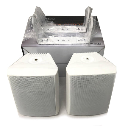 New Audioline Indoor Outdoor Speaker Pair 3-Way 4\" Bookshelf Wall / Ceiling Mount.